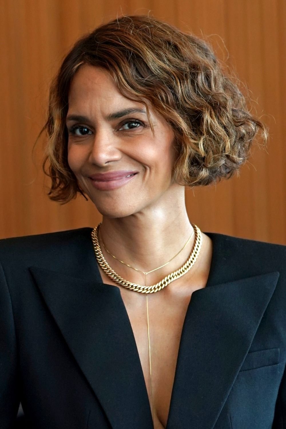 Halle Berry at an event with a bouncy layered bob